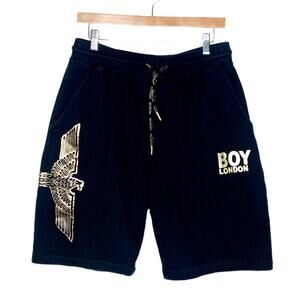 BOY London Black Sweat Shorts Metallic Gold Eagle  XL
